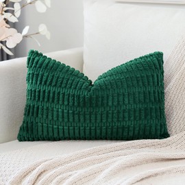 OTOSTAR Corduroy Decorative Throw Pillow Covers 12x20 Inch Super Soft Boho Striped Rectangle Pillow Covers Case Modern Cushion Covers for Sofa Couch Bedroom Car Decor Christmas Green
