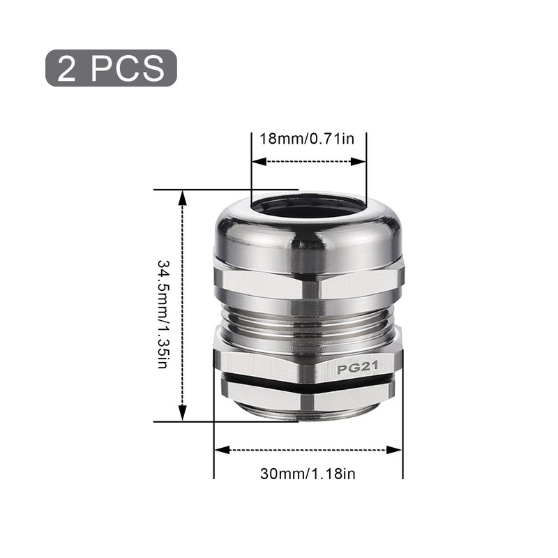 SRJQXH Pack of 2 PG21 Cable Connectors, IP68 Class Waterproof