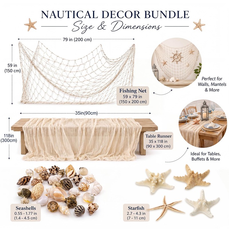 Irenare Nautical Party Decorations with Fishing Net Table Runner 155