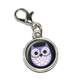 Cute Purple Owl Antiqued Bracelet Pendant Zipper Pull Charm with Lobster Clasp