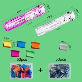 Lzzabo Reusable Portable Paper Clam Clip Dispenser, 40 Sheet Capacity-2Pcs, 100 Metal Refill Clips (50 Silver + 50 Color) for Home School Desk Office (Purple and White)