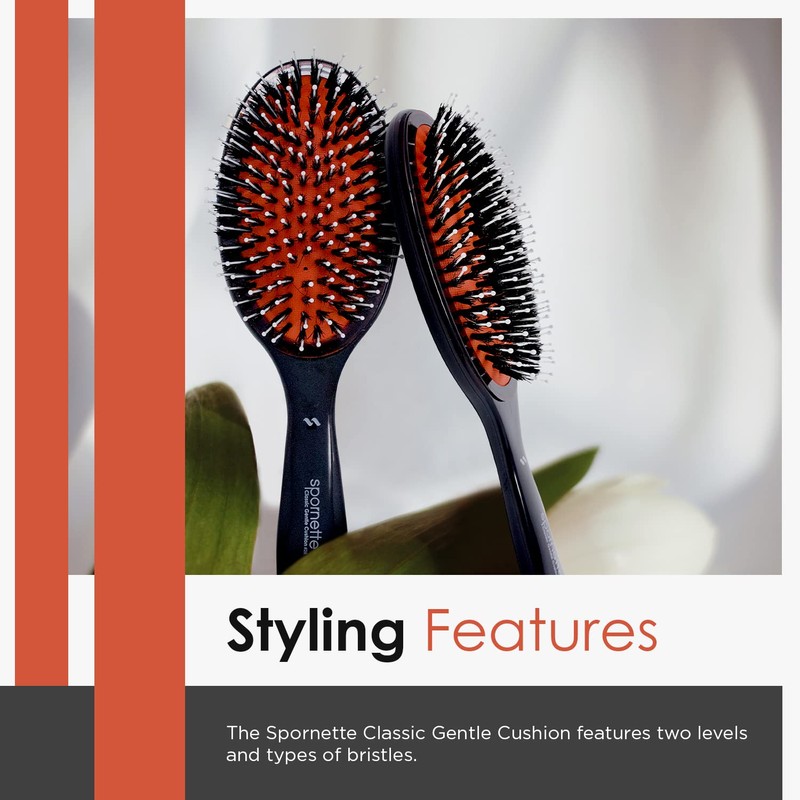 Spornette Classic Cushion Hair Brush, Boar & Ball-Tipped Nylon Bristles