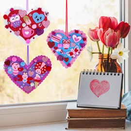 Winlyn 24 Sets Valentine's Day Heart Ornaments Decorations DIY Heart Ornaments Valentine Craft Kits Assorted Foam Heart Shape Stickers Googly Eyes for Kids Classroom Activity Gift Exchange Art Project