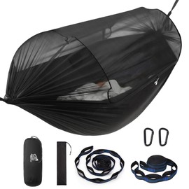 Miztli Camping Hammock -Portable Hammock w/Spacious Net & Tree Straps w/Adjustable Loops, Double and Single Hammock for Outdoor, Indoor, Hiking and Travel