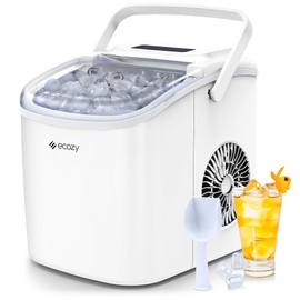 ecozy Portable Countertop Ice Maker - 9 Ice Cubes in 6 Minutes, 26 lbs Daily Output, Self-Cleaning with Ice Bags, Scoop, and Basket for Kitchen, Office, Bar, Party - White