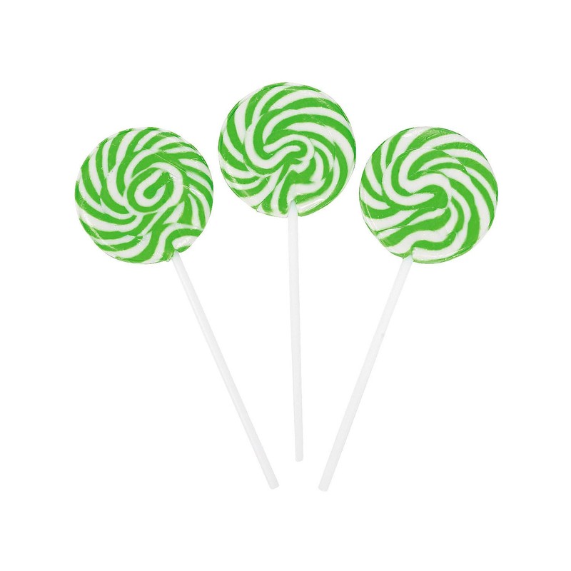 Green and White Swirl Pops Suckers - 24 Individually Wrapped