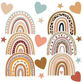 108 Pieces Boho Rainbows and Hearts Cutouts, Assorted Rainbows, Beige, Brown, Coral Hearts for Crafts, Bulletin Boards, Classroom or Homeschool Decor (Fresh Style)