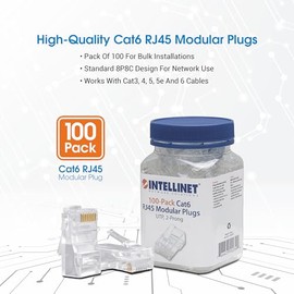 Conector RJ45 Cat6 UTP 8P8C Para Cable Ethernet Multifilar Bote 100 Pzas Intellinet 502344