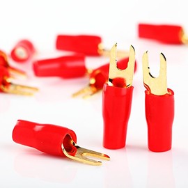 10pcs Audio 8 Gauge Red Gold Crimp Spade Terminal Connectors