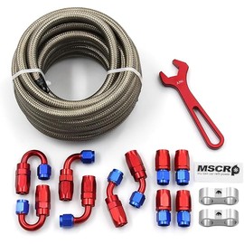 AN6 20FT Fuel Line Hose Kit, Stainless Steel Braided 3/8" - 8.73mm ID (AN6, Stainless Steel)