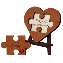 Top Obsession Will You be My Girlfriend Proposal Puzzle Piece Sign Wooden Heart, Be my GF Card
