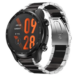 Compatible for TicWatch Pro 3 Ultra Band, Giaogor Quick Release Stainless Steel Metal Replacement Straps Compatible TicWatch Pro 3 Ultra GPS Smartwatch 2021 (Silver-Black)