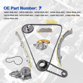 Timing Chain Kit with Water Pump Tensioner for Honda Accord 2008-2013, Acura ILX 13-15, CR-V 10-14, Acura ILX 13-15, TSX 09-14, Civic 12-15, Crosstour 12-15, for DOHC, L4 2.4L Only, OEM # 14401R40A01