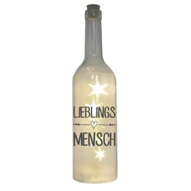 WB wohn trends LED Bottle with Favourite Person Motif, Grey, 29 cm, Bottle Light, Glitter Bottle, Light Bottle Lamp with Text Saying