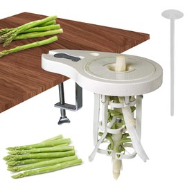 Spargelschäler mit 6 Präzisionsklingen,Spargelschäler Hobel,Gemüse Asparagus Peeler Spargelschälmaschine,Schraubzwinge & Stößel, manuelleler stromloser Schäler für Spargel, Weiß