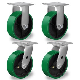 LONGRUNFORU 6" X 2" Heavy Duty Industrial Casters,Polyurethane Tread Cast Iron Wheel (Non-Marking) Caster- 4800 Lbs Capacity Per Set of 4 (2 Swivel & 2 Rigid)