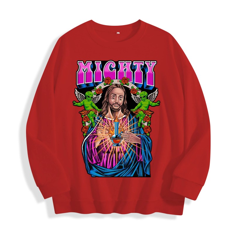 Mighty Retro Alien Jesus Graphic Crewneck Sweatshirt, US Warehouse, 6