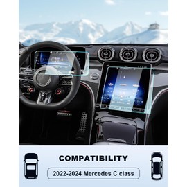 For 2025 Benz C300 Screen Protector - (2PCS) 2022-2025 GLC300 C300 4matic W206/2023-2025 AMG C43/2024 AMG C63 Accessories 9H Tempered Glass 12.3+11.9 Inch Touch Screen Anti-Scratch High Sensitivity