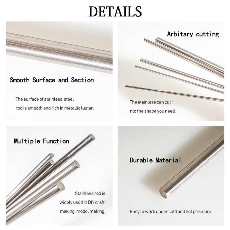 Tynulox 10Pcs 1/4" × 6" Length 304 Stainless Steel Rods,
