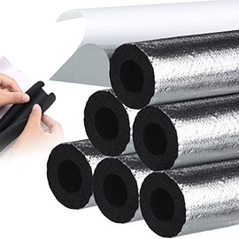 Pipe Insulation Foam Tube 6 Pieces Self Adhesive Insulation Foam Wrap for Copper Pipe Pre Slit Clamp Highly Insulated Foam for Outdoor Winter Irrigation, Sprinkler, Spigot Isolation, 1.3 Ft (0.6 Inch)