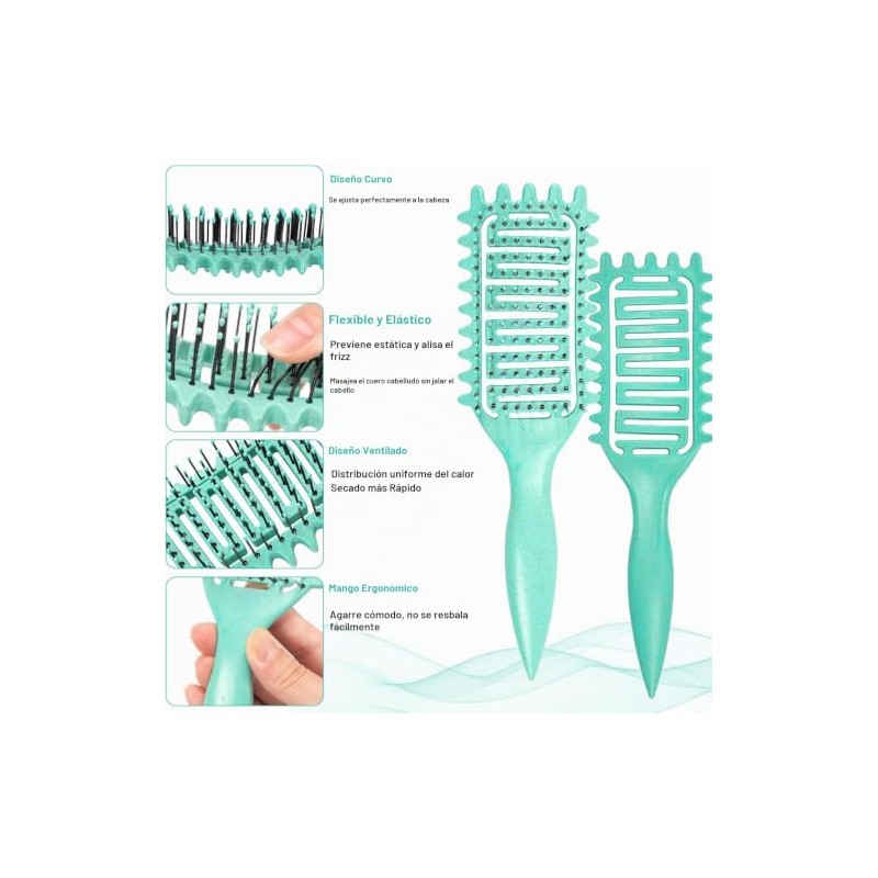 Cepillo Para Cabello Rizado 2 Piezas, Peine Desenredante Antitirones, Cepillo