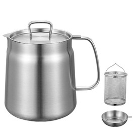 TOPROAD 304 Stainless Steel Oil Strainer Pot, 68 OZ Bacon Grease Saver with Strainer and Fry Basket, Oil Storage Pot Can for Kitchen Storing Frying Cooking Grease