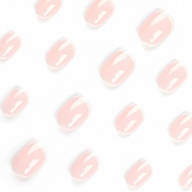 French Press On Nails - 24pcs Nude Square Short False Nails With Glue - Glossy Removable White Tip Fake Nails - Acrylic Full Cover Stick On nails For Women Nails Art Diy Gifts Manicure Decoration