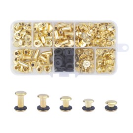 MABAHON 100 Sets Chicago Book Screws, 4/6/8/10/12 mm Chicago Binding Screws Kit Screw Metal Accessories Nails Rivets for DIY Leather Decoration, Bags, Purse, Bookbinding (Gold)