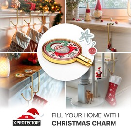 X-Protector Stocking Holders for Mantle - 6 PCS - Premium Christmas Stocking Holder with Non-Slip Bottom - Golden Stocking Hangers for Mantel - Stocking Hooks with Stickers on Top - Merry Christmas!