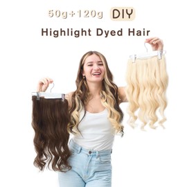 Fshine Clip-In Human Hair Extensions, 45 cm / 14 Inches, 120 g, 7 Pieces, Dirty Blonde Highlights Bleach Blonde Hair Extensions, Clip-In Real Hair, Remy Clip-In Hair Extensions, Real Hair Extensions,