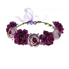DANRENPANG Women's Bohemian Simulated Rose Flower Wreath Adjustable Flower Crown Floral Headpiece Wedding Festivals Photo Props (Purple, adjustable)