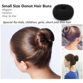 SQULIGT 12 Pcs Small Hair Bun Maker, Small Hair Donut Set for Kids Girls Women, Hair Donut Bun Maker Tool for Short and Thin Hair Crown Shapers Accessories (Size S/ 2.3 Inch, Black)