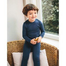 VAENAIT BABY 6M-12Y - Conjunto de 2 piezas de pijama para niños pequeños y niñas, suave, cómodo, modal Tencel sólido raglán, A05-azul marino, 2 Años