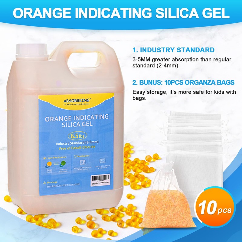 Desiccant Beads – 6.5 LBS Silica Beads with Orange Indicating