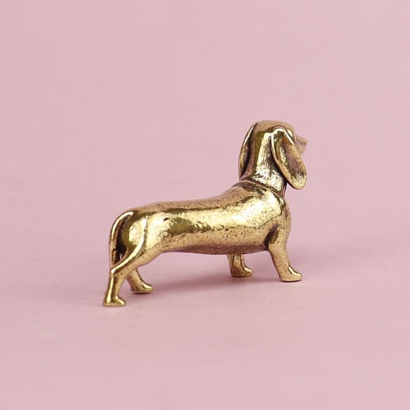 2pcs Solid Brass Dachshund Statue - Mini Standing Dog Sculpture
