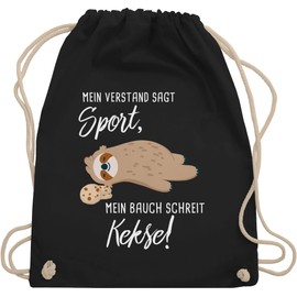 Shirtracer - Gym Bag Backpack - Sayings Statement - Mein Bauch schreit Kekse! Sloth, 01 black