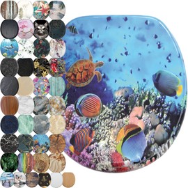 SANILO Wooden Toilet Seat with Soft Close [ROUND] - Decorative, Quiet & Slow Close Molded Wood Seat - With Strong Bumpers & Hinges - Adjustable Fit – Ocean