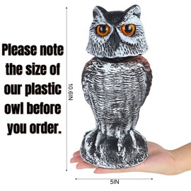 Hausse 2 Pack Fake Owl Decoy Bird Scarecrow Sculpture, Rotating Head Plastic Owl Bird Deterrents, Nature Enemy Horned Pest Repellent for Outdoor Garden Yard