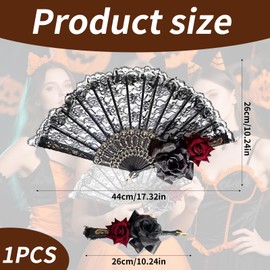 Lace Fan for Halloween, Vintage Spanish Folding Fan, Embroidered Lace Rose Design, Perfect for Costume Parties, Photo Props, Dance, Decorations, and Gifts, 1 PieceGifts forBirthday Wedding