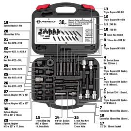 Powerbuilt Alternator Puller Kit, Specialty Tools Car Engine & Vehicle Drive Trains, Steering Pulley Installer, Spline Adapters, 30 Piece 647882