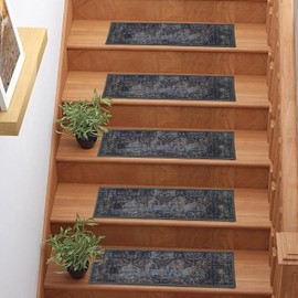 Custom Size Canvas Back Oriental Mahal Design Stair Treads Set of 13 (Tread Size : 9" x 26")