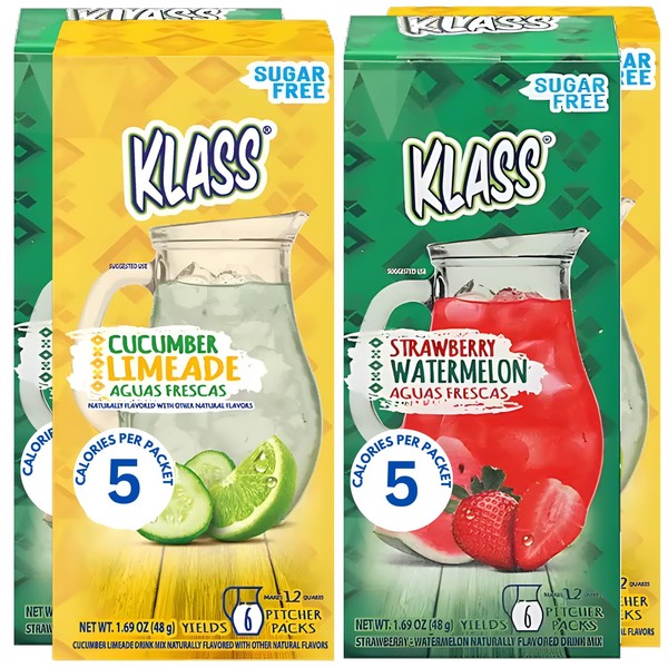 Pitcher Pack - Drink Mix Klass Aguas Frescas Variety-Pack | Cucumber-Limeade & Strawberry-Watermelon Pitcher Packs (24 Picher Packs) Sugar Free!