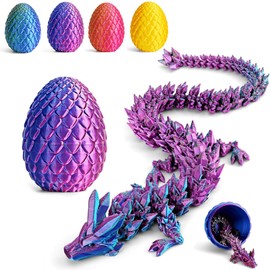 Big 3D Printed Dragon 28cm in Egg, Full Articulated Crystal Dragon with Egg Large, Flexible Joints For Home Decor Executive Desk Decor (Purple)