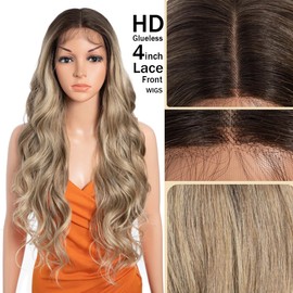 Long Lace Front Deep Wavy Wig for Women Synthetic Wig with Highlights 28 Inch Middle Part Long Loose Wavy Synthetic Curl Wig for Daily Use TATHL 10A/6C/24J#