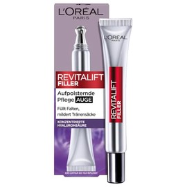 L'Oréal Paris Hyaluron Eye Care, Revitalift Filler, Anti-Ageing Eye Cream, Revolutionary Double Applicator Tip, with Hyaluronic Acid, 15 ml