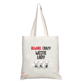 TB203 Beware Crazy Westie Lady Novelty Present Gift Printed Eco-Friendly Stylish Long Handled Tote Shoulder Bag