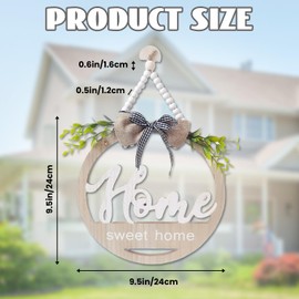 Home Sweet Home Sign, Welcome Sign For Front Door, NewHome Ornament, 3D Wooden Wall Sign With Bow-knot Door Wreaths, House Warming Gifts for Kitchen, Entryway