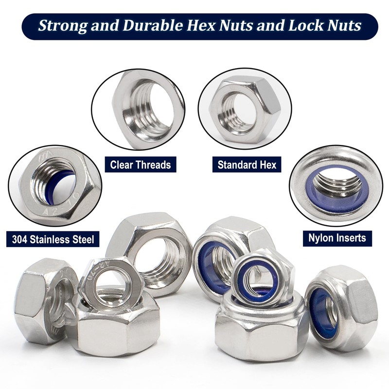 ZQZ 360 Pack Metric Hex Nuts & Locknuts Assortment Kit，M3