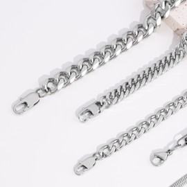 MAIBAOTA 6PCS Mens Cuban Chain Bracelets 2026 Fathers Gifts for Husband Dad Stainless Steel Silver Bracelet Jewellery Set Gift for Men 19 cm (7.5")