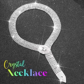 Unicra Large Silver Necklace Chunky Rhinestone Necklaces Sparkly Diamond Fashion Costume Jewelry Necklace for Women (Silver)